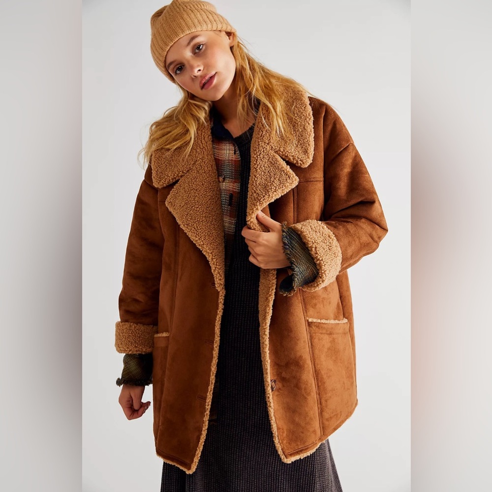 NWT Free People Diogo Coat Toasted Almond Combo